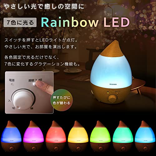 アイリスオーヤマ 加湿器 卓上 アロマ 大容量 2.8L 超音波式 しずく型 加湿量 280ml/h 木目調 連続10時間 UHM-280SM-T ナチュラル