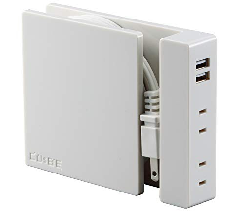 エスエスエス(SSS) キュービー (CUsBE) 巻取り式テーブルタップ SSS-01W パールホワイト テレワーク デスクワーク スマホ充電用延長コード テレワークライト YouTube撮影用ライトに適用/WEB会議/USBコンセントの通販は