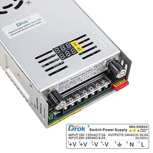 DROK スイッチング電源 AC 110/220V→DC 0-24V 0-20A 480W 電圧電流