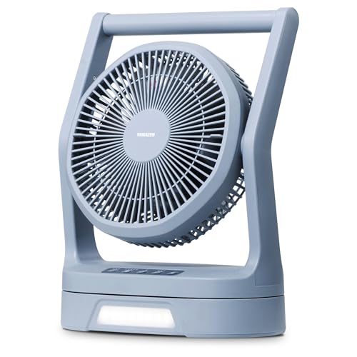 山善 ELEIN 扇風機 コードレス 小型 2WAY電源 (AC/バッテリー) キャンプ アウトドア 左右自動首振り 風量調整5段階 切タイマー LEDライト付き ブルーグレー YBF-A20の通販は 12,800円