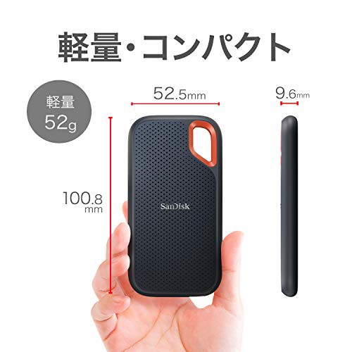 SanDisk SSD 外付け 500GB USB3.2Gen2 読出最大1050MB/秒 防滴防塵 SDSSDE61-500G-