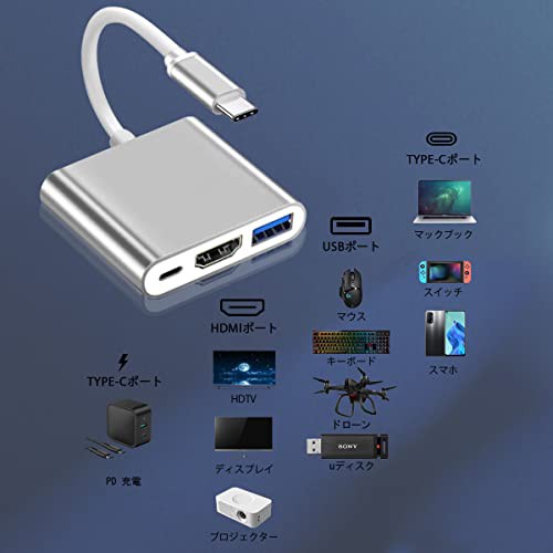 Vikisda USB Type c HDMI アダプター 3in1 Type-C to HDMI 変換アダプター 4k 解像度 HDMIポート+USB  3.0高速ポート+タイプC急速PD充電ポの通販はau PAY マーケット - HATINANA | au PAY マーケット－通販サイト