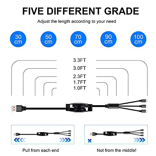 2本セット】Bismdky 3 in 1 USB巻き取り充電ケーブル 3A急速充電充電