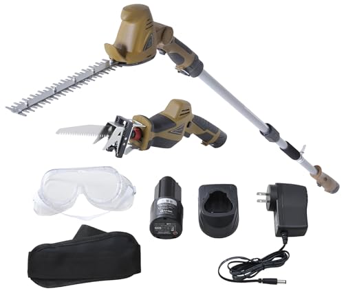 [山善] 10.8V 充電式 高枝ガーデントリマー&ガーデンソーセット 高さ3段階調整 着脱式伸縮延長ポール コードレス 高枝ばさみ ヘッジトリマー 高枝チェーンソー 剪定 枝切 竹切 コヨーテ LPHS-1025Eの通販はその他インテリア・寝具