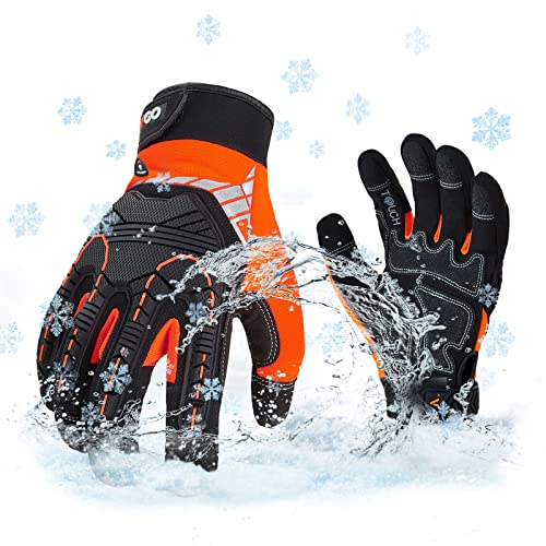 Vgo　1双入　0℃or0℃以上　メンズ用 作業手袋 防寒保温 防水 牛床革 耐衝撃 防振手袋 ガーデングローブ リガー手袋 ワークグローブ 整備グローブ 男性用（オレンジ、Ｍ、SL8849FLWP）の通販は 7,900円