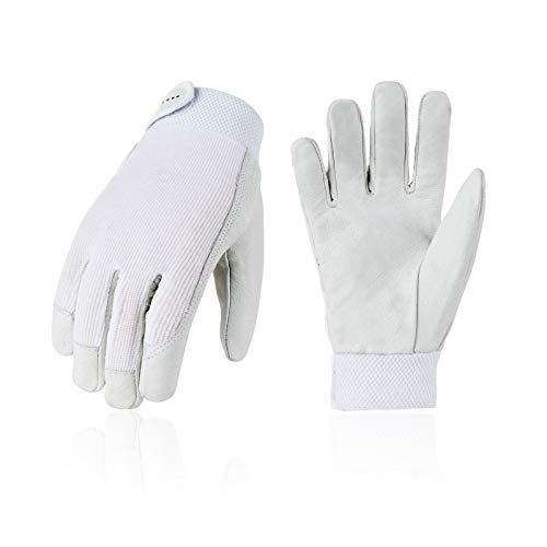 Vgo 3双入 豚革手袋 作業皮手袋 甲メリヤス 袖口ゴムタック マジックテープ 甲通気 春秋用 背抜き(Size L,White,PA7139)の通販は 5,170円