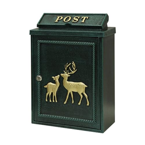 MOJYU 鋳物壁掛けポスト Deer グリーン WM-061 ポスト 郵便ポスト ボックス おしゃれ 郵便受け 宅配ボックス 北欧風 鍵付き 壁掛け 壁付け 玄関 家庭用