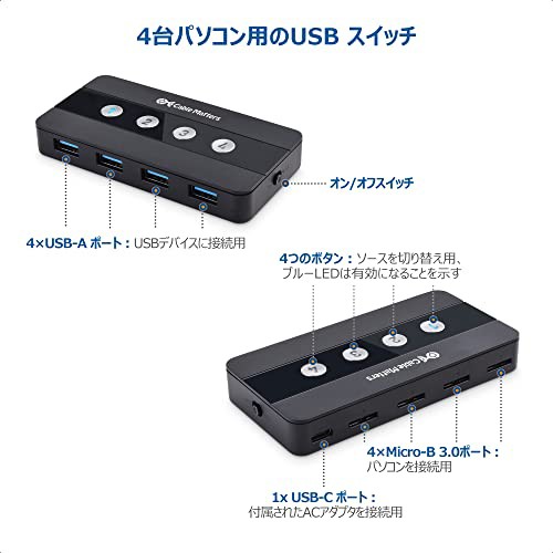 PC周辺機器StarTech.com 4x4対応 USB 3.0 周辺機器共有スイッチ(切替 ...