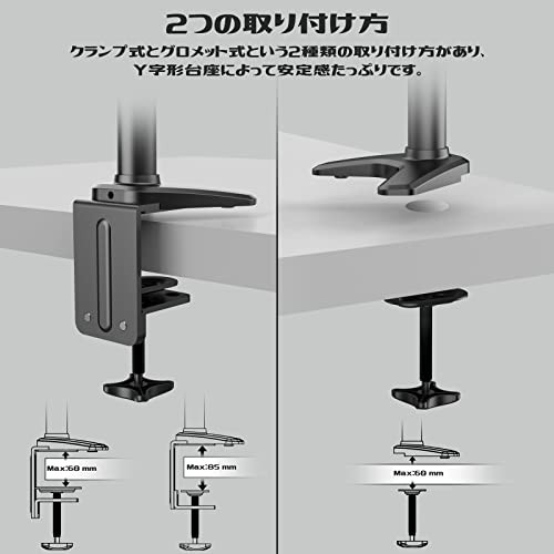 ロボロビン ノートパソコンアーム 安定性UPトレイ付き 11-17インチ対応 高さ12~60cm 多角度調整 ガススプリング式 広く可動域 グロメット