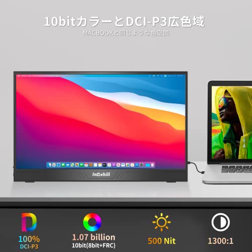 Intehill モバイルモニター 15.6インチ QLED モバイルディスプレイ 100