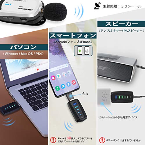 ワイヤレスマイク USB Alvoxcon 無線マイク PCマイク Androidフォン iPhone ピンマイク イヤホン端子付き UHF 録音録画 拡声 モニタリング 軽量 日本語説明書 二人用UM320Pro
