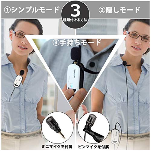 ワイヤレスマイク USB Alvoxcon 無線マイク PCマイク Androidフォン iPhone ピンマイク イヤホン端子付き UHF 録音録画 拡声 モニタリング 軽量 日本語説明書 二人用UM320Pro