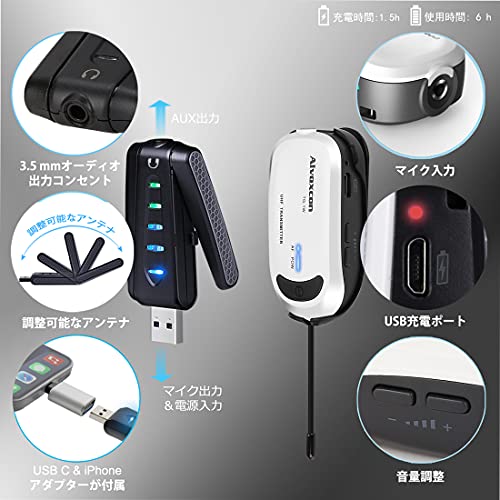 ワイヤレスマイク USB Alvoxcon 無線マイク PCマイク Androidフォン iPhone ピンマイク イヤホン端子付き UHF 録音録画 拡声 モニタリング 軽量 日本語説明書 二人用UM320Pro