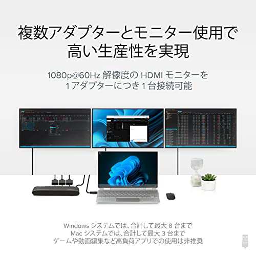 Plugable USB Type-C グラフィック変換アダプター、USB-C HDMI 用 Mac Windows 対応、最大解像度 1080p@60Hz の外部HDMIモニターを接続可能の通販は