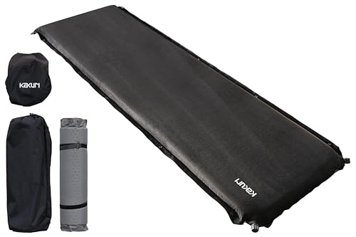 KAKURI インフレーターマット 7cm厚 アウトドアマット リバーシブル グレー/ブラック 自動膨張 収納袋付の通販は