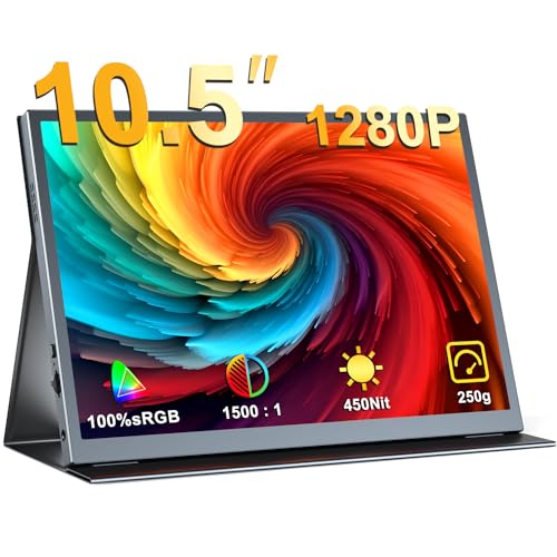 EVICIV モバイルモニター 10.5インチ ポータブルディスプレイ 超軽量250g 高輝度450nits 100%sRGB広色域 画像比自動適合 FHD1280P VESA 保護カバー モバイルディスプレイ ポータブルモニター ゲーミの通販は