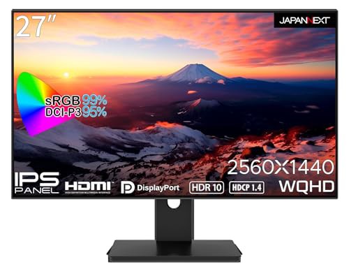 JAPANNEXT 27インチ IPSパネル搭載 WQHD(2560x1440)解像度液晶モニター JN-27i4FLQR HDMI DP 4辺フレームレスモデル