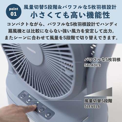 山善 ELEIN 扇風機 コードレス 小型 2WAY電源 (AC/バッテリー) キャンプ アウトドア 左右自動首振り 風量調整5段階 切タイマー LEDライト付き ブルーグレー YBF-A20の通販は