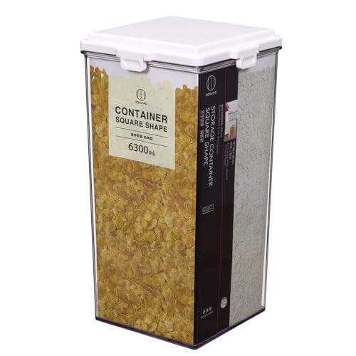 KOKUBO(コクボ) 保存容器四角型6300ml クリア 日本製 コーヒーキャニスター 豆 パスタケース 調味料入れ スパイスボトル 砂糖入れる容器 プラスチック 粉 海苔 キムチ 作り置き 味噌 プロテイン 御飯 冷凍 ごはん 蓋付きの通販は
