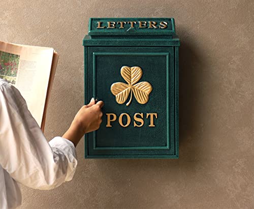 MOJYU 鋳物壁掛けポスト Clover グリーン WM-069 ポスト 郵便ポスト ボックス おしゃれ 郵便受け 宅配ボックス 北欧風 鍵付き 壁掛け 壁付け 玄関 家庭用の通販は