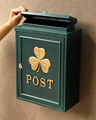 MOJYU 鋳物壁掛けポスト Clover グリーン WM-069 ポスト 郵便ポスト ボックス おしゃれ 郵便受け 宅配ボックス 北欧風 鍵付き 壁掛け 壁付け 玄関 家庭用の通販は