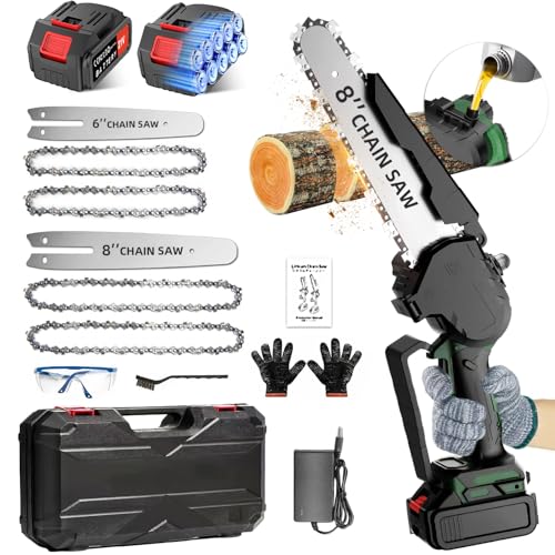 2025新登場8インチ チェーンソー 充電式 4000mAh大容量バッテリー2個搭載 電動チェーンソー 小型チェーンソー 自動給油 電動のこぎり コードレス ミニチェーンソー 軽量 強力 木工切断 枝切り 薪作り 庭木の剪定 園芸設備 2の通販は