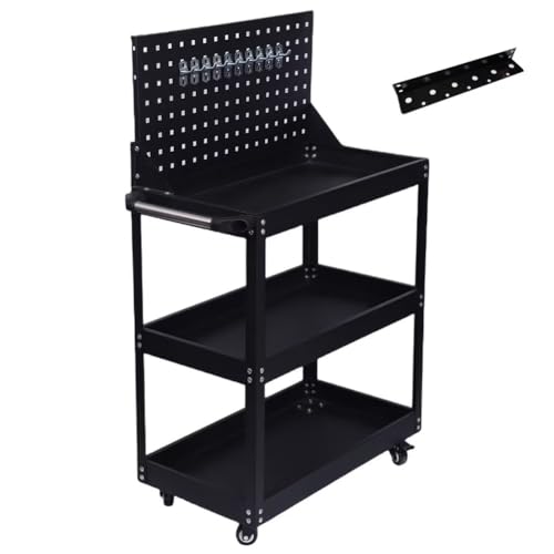 MIMIER ツールワゴン ツールカート 工具ワゴン 工具カート 3段 ドライバーホルダー キャスター付 耐荷重165KG メッシュパネル付 ハンドル付 360度回転 移動 DIY ガレージ 工具台車 工具収納 ブラック 黒の通販は 14,744円