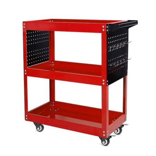 MIMIER ツールワゴン ツールカート キャスター付 3段 耐荷重160KG ハンドル付 フック付き レッド 360度回転 移動 DIY ガレージ 工具ワゴン 工具カート 工具台車 工具収納 業務用の通販は