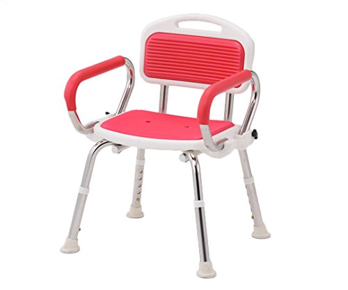 アズワン 業務用シャワー椅子(ステンレスフレーム)肘付き レッド /8-2332-02