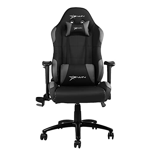 E-WIN ゲーミングチェア 【肉厚ウレタン使用】 オフィスチェア 多機能 リクライニング ドリンクホルダー付属 ランバーサポート ひじ掛け 高さ調整 腰痛 PUレザー 最大荷重150?s グレー CL-BG1C【メーカー保証：1年】
