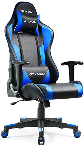GTXMAN ゲーミングチェア オフィスチェア リクライニング ハイバック レザー 肘掛付き 腰痛対策 デスクチェア パソコンチェア ゲーム用 椅子 X188【二年保証】 (X188-BLUE)