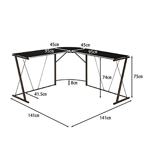 不二貿易 L字 PC パソコンデスク 幅141×奥行141×高さ75cm ブラック