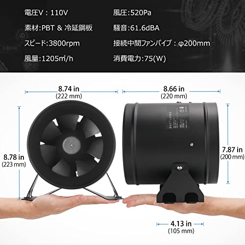 DUCTURBO 業務用換気扇 中間取付形ダクトファン 200mm 強力 風量