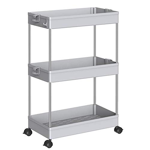 SPACEKEEPER キッチンワゴン スリム 隙間収納 22cm 収納ラック キャスター付き 収納カート ローリングラック おしゃれ 調味料 食品 ペットボトル 小物 台所 洗面所 冷蔵庫横 3段 ビッグ グレイの通販は