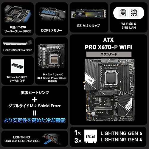 MSI マザーボード PRO X670-P WIFI AMD Ryzen 7000 シリーズ(AM5)対応