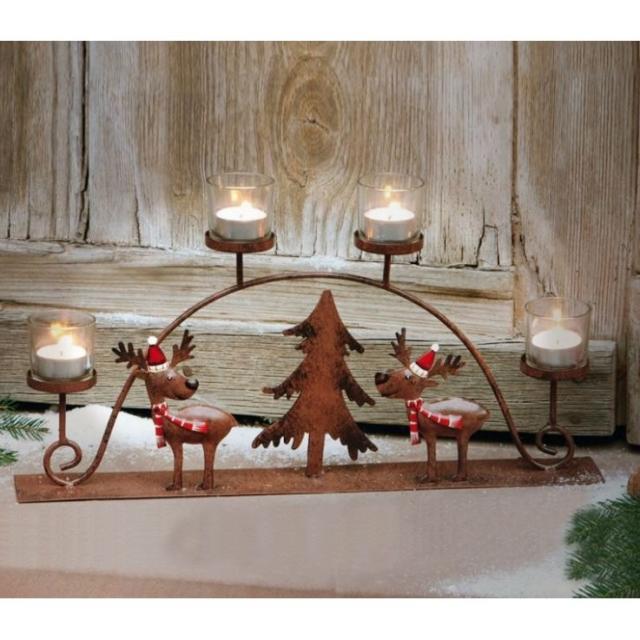 訳あり キャンドルホルダー 二匹のトナカイとクリスマスツリー アンティーク風 アイアン製の通販はau Wowma ノイシュタット