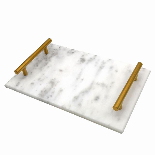 インテリアトレイ 小物置き 大理石 ゴールドの持ち手付き 長方形 スタイリッシュ (ホワイト)の通販は 5,469円