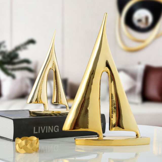 置物 ヨット 帆船 モダンアート風デザイン シンプル シック (ゴールド×小、大サイズの2個セット)｜au PAY マーケット