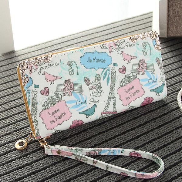 長財布 エッフェル塔 小鳥 パリの街並み イラスト風 ブルー の通販はau Pay マーケット ノイシュタット