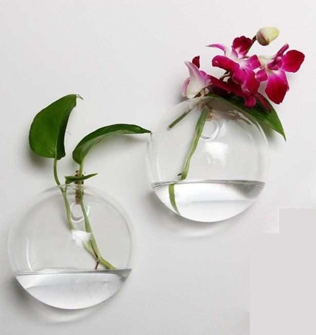 フラワーベース 花瓶 半円形 壁掛け用 ガラス製 (2個セット)の通販はau