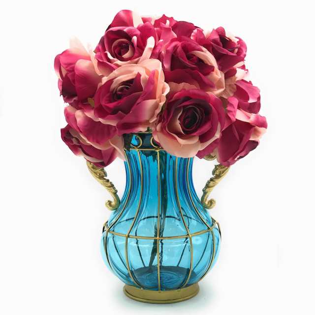 お取り寄せ】フラワーベース 花瓶 アンティーク風 持ち手付き ガラス製