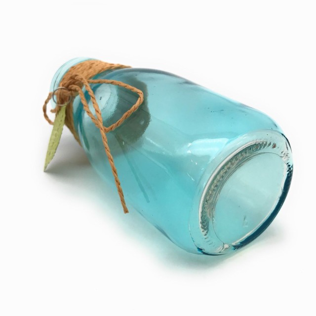 フラワーベース 牛乳瓶風 リーフ 麻ひも付き ガラス製 (クリア)