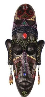 壁掛けオブジェ 古代アフリカ民族工芸風 カラフルマスク お面 (A)の