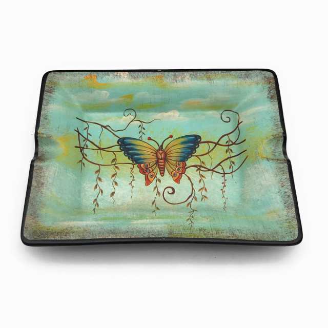 灰皿 小物入れ ヨーロピアンアンティーク風 美しい 蝶々 角皿型の通販