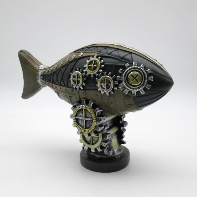 置物 貯金箱 アンティーク調 ロボット風 魚 (グリーン)|au PAY マーケット