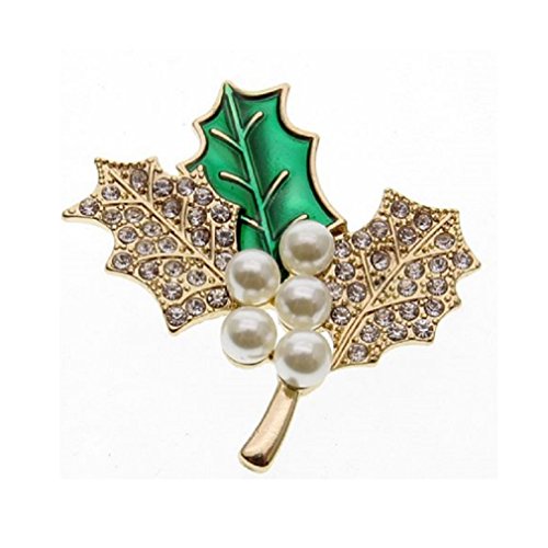 ブローチ 美しい 3枚の柊の葉 キラキラ パール風装飾付き グリーン の通販はau Pay マーケット ノイシュタット