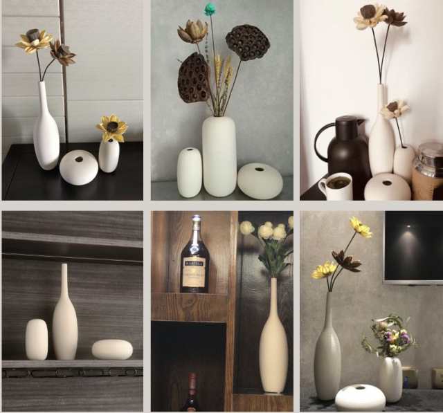 フラワーベース 花瓶 白 横縞模様 和モダン シンプル 陶磁器製 (EFG3個 