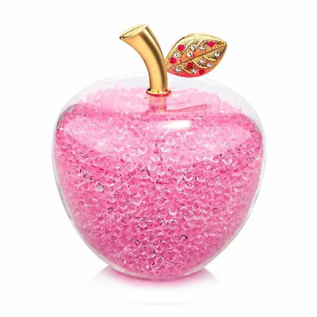お取り寄せ】置物 りんご ガラス製 ビーズ入り キラキラの葉 (ピンク