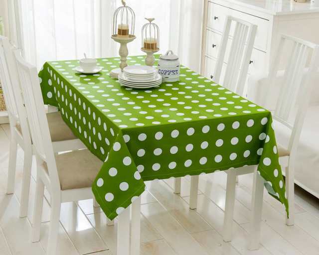 テーブルクロス 大きなドット柄 ポップ系 ホワイト×グリーン (長方形A 140×180cm)｜au PAY マーケット