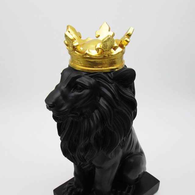 置物 王冠を被ったライオン 彫刻風 ヨーロピアン調 (ブラック)の通販は